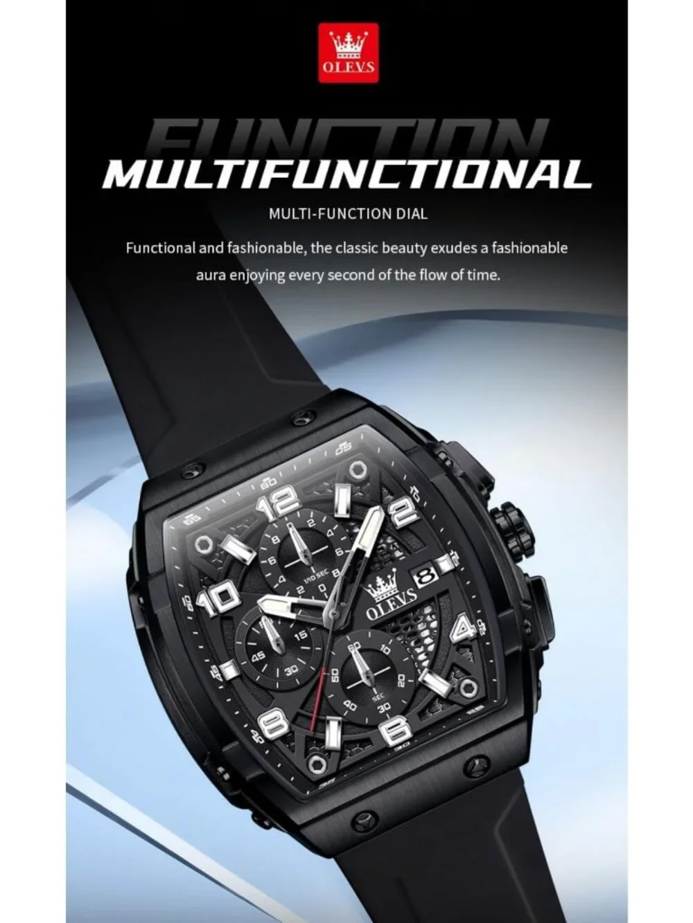 Luxury Large Face Men's Chronograph Watch | Waterproof Silicone Strap Gift Idea